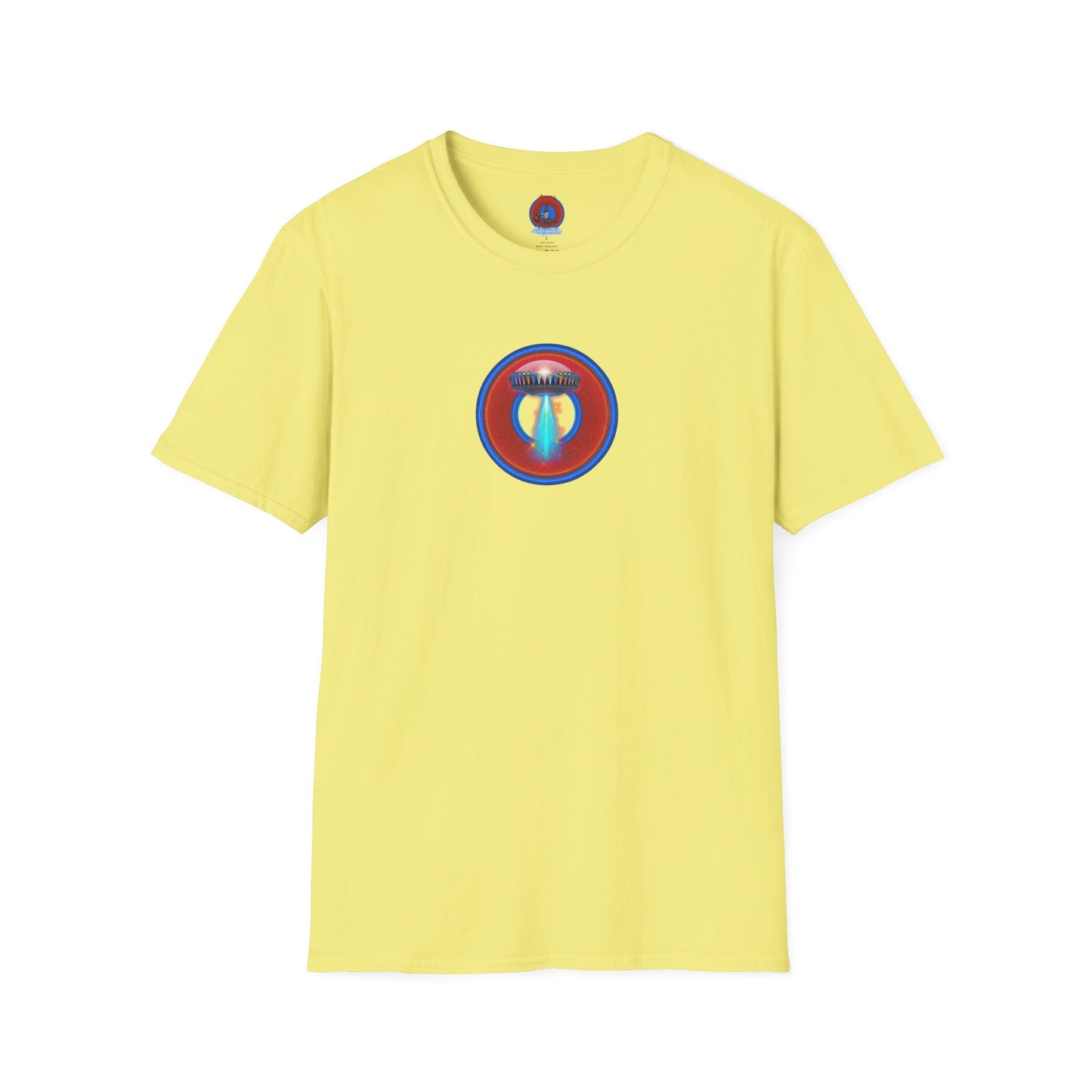 Classic Donut Tee - Unisex Soft-Style - "Donuts now Served on the Mothership" - red/blue donut