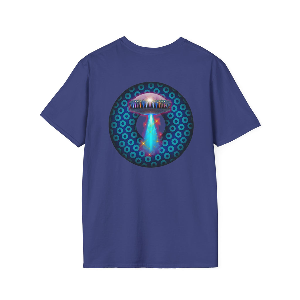 Classic Donut Tee - Unisex Soft-Style - "Donuts now Served on the Mothership" - series 1.0  - variant 3  - blue/light blue donut