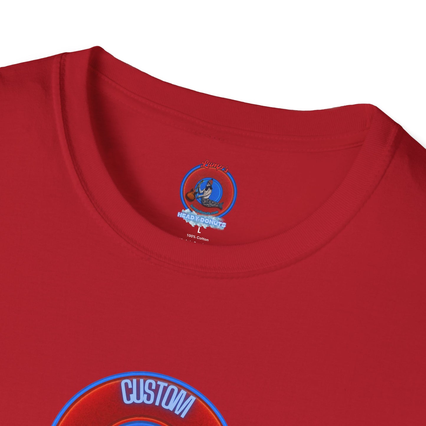 Classic Donut Tee - Unisex Soft-Style - "Example: Custom Donut Tee" - vivid red dirt mall donut