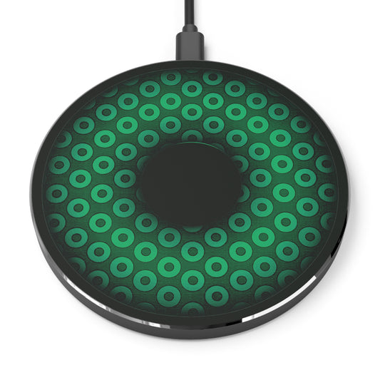 The Flow - Wireless Lumpy Donut Chargers - paradoxical green/light green donut w/midnight moss green background