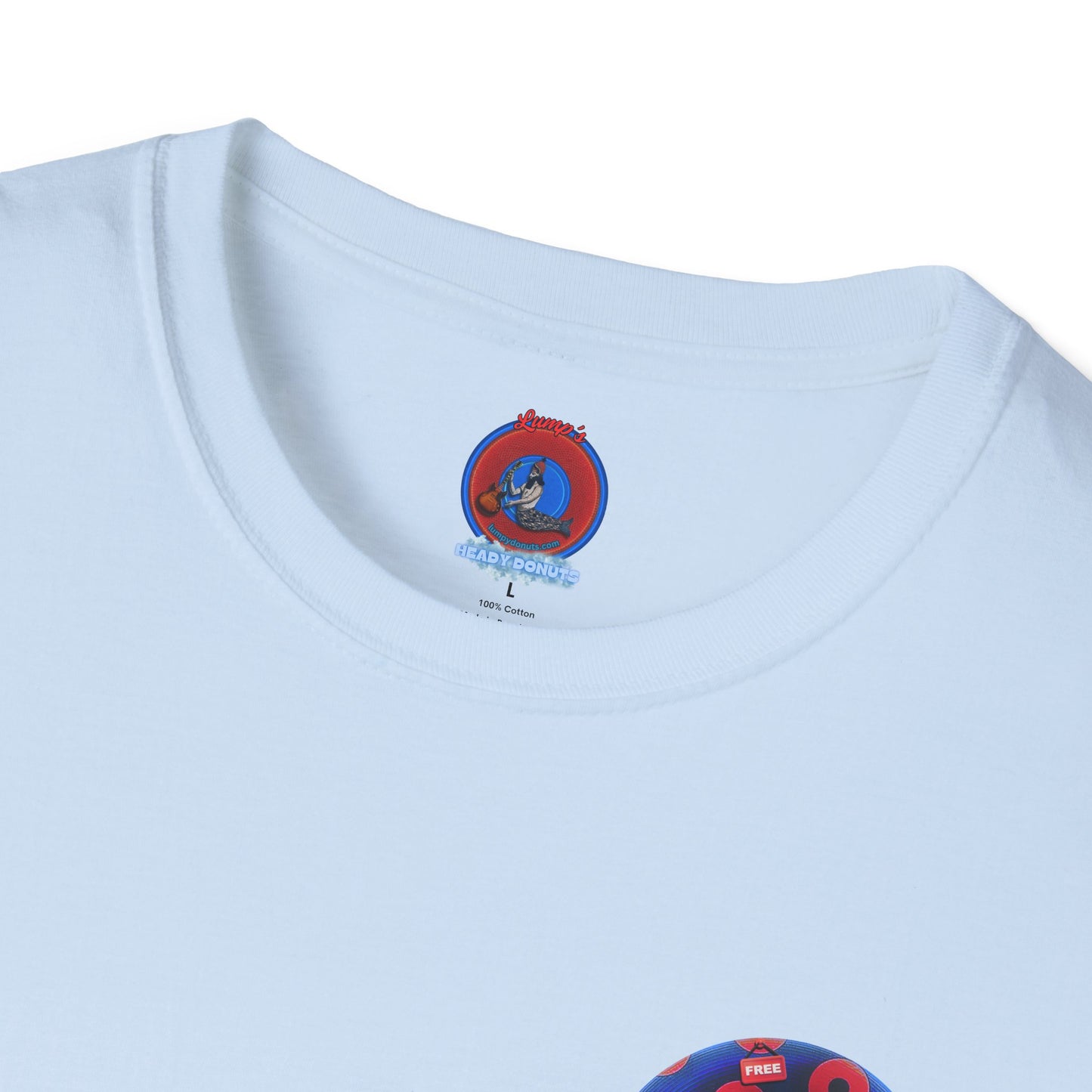 Classic Donut Tee - Unisex Soft-Style - "Donuts of Phreedom" - red/blue paradoxical blimpy donut