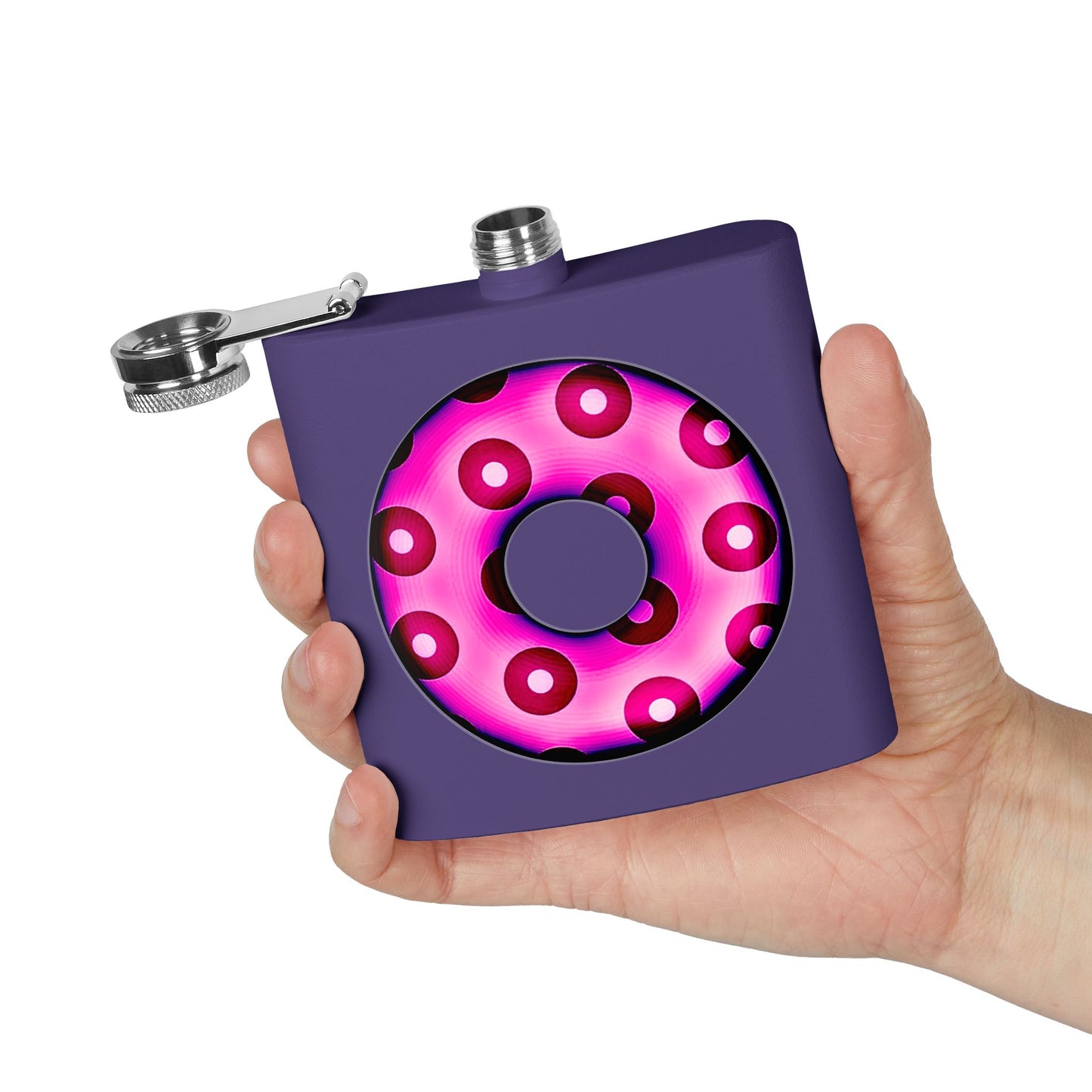 Lump's Donut Flask 6 oz -  Hot Magenta/Red Blimpy Paradox Donut - [*w/your choice of 6 backgrounds]