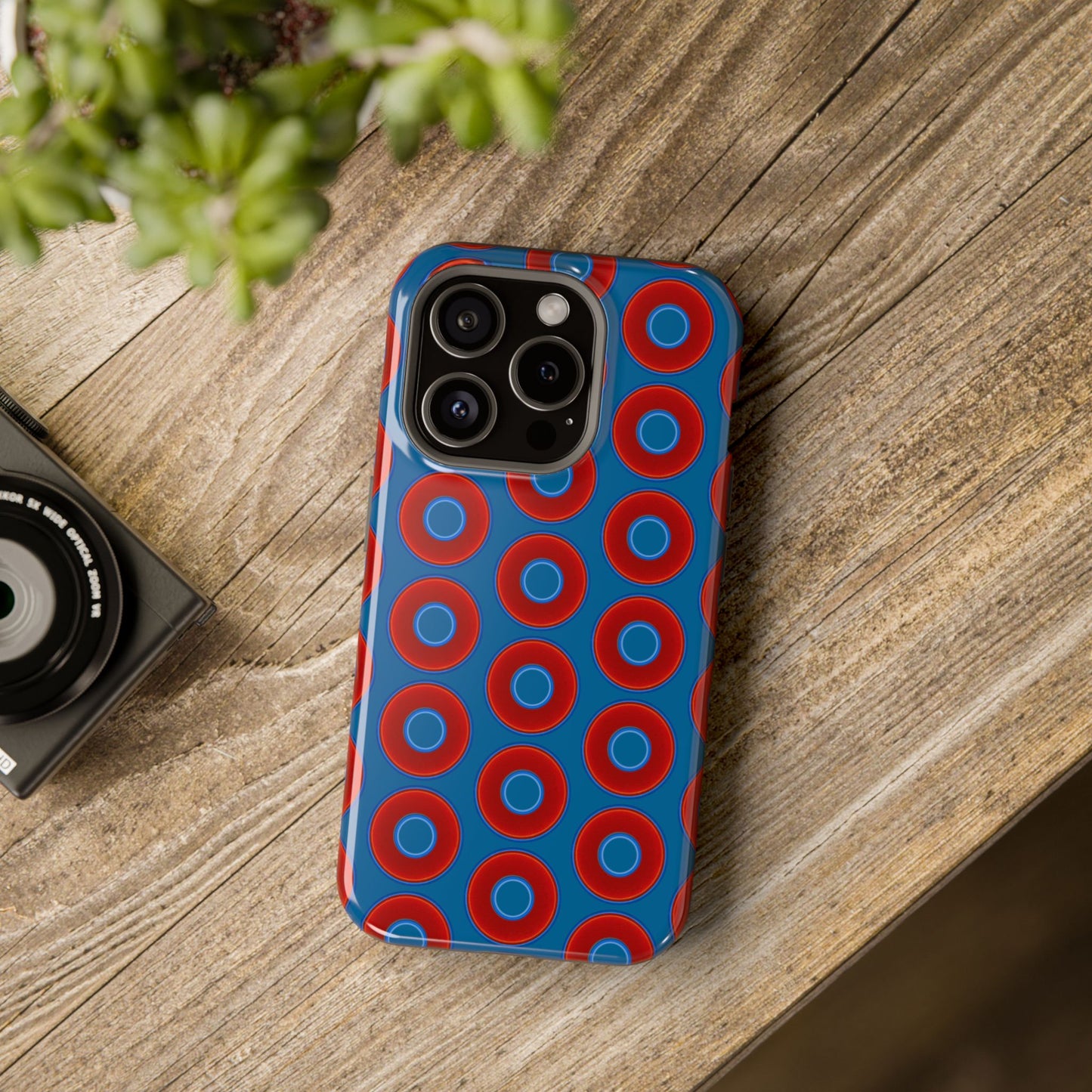 Magnetic Tough Donut Case - red vivid donut print w/wavy navy blue background