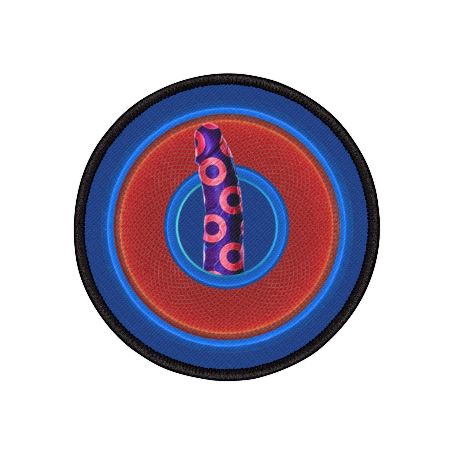 Iron-On Donut Patch - "Sir Richard's Phamous Donut Patch" - rustic red/blue donut - variant 1