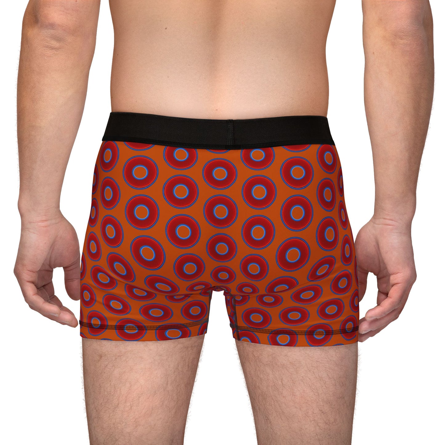Men's Donut Boxers - red vivid donuts w/dark orange background