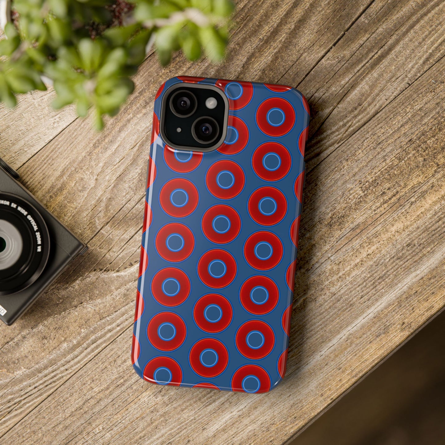 Magnetic Tough Donut Case - red vivid donut print w/light navy blue background