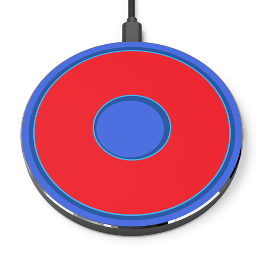 The Flow - Wireless Lumpy Donut Chargers - "Plain Jane Red Donut" - red donut w/royal blue background