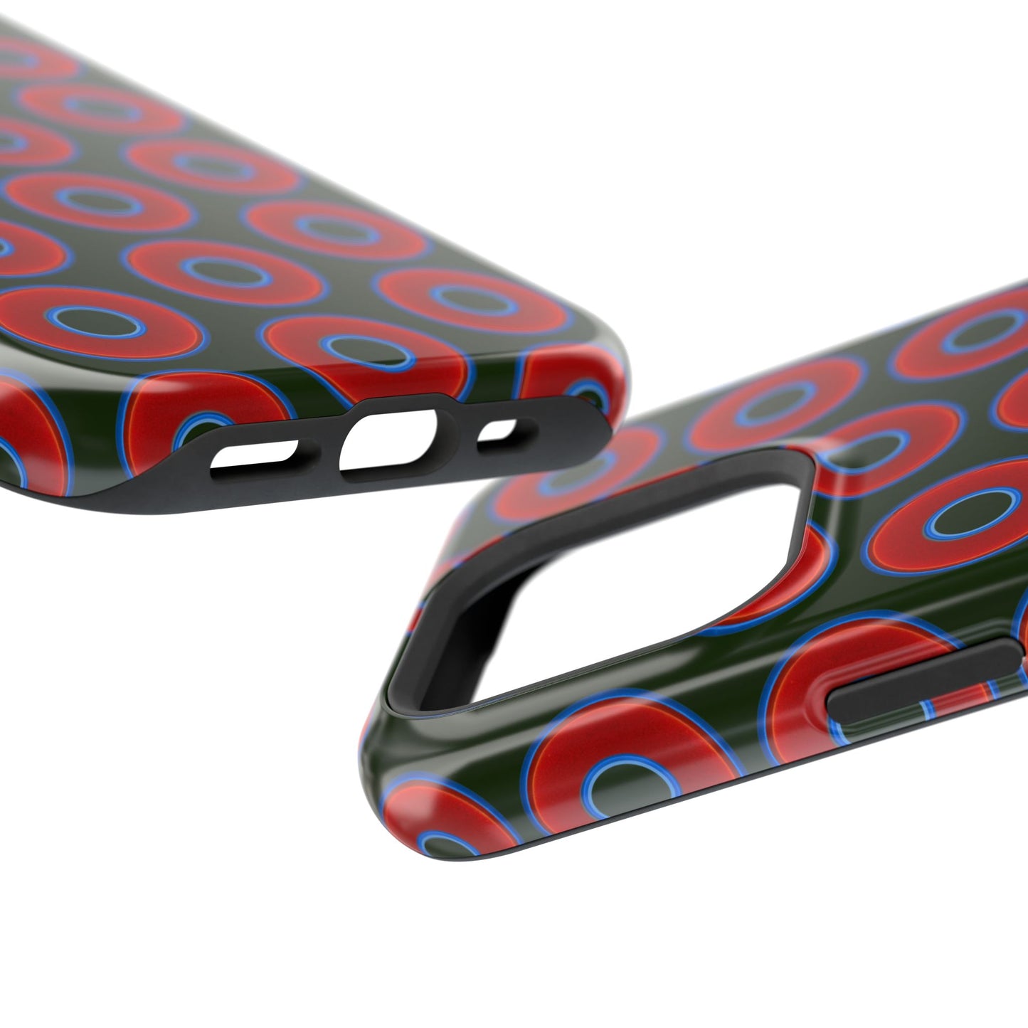 Impact-Resistant Lumpy Donut Case - red vivid donut print w/deep forest green background
