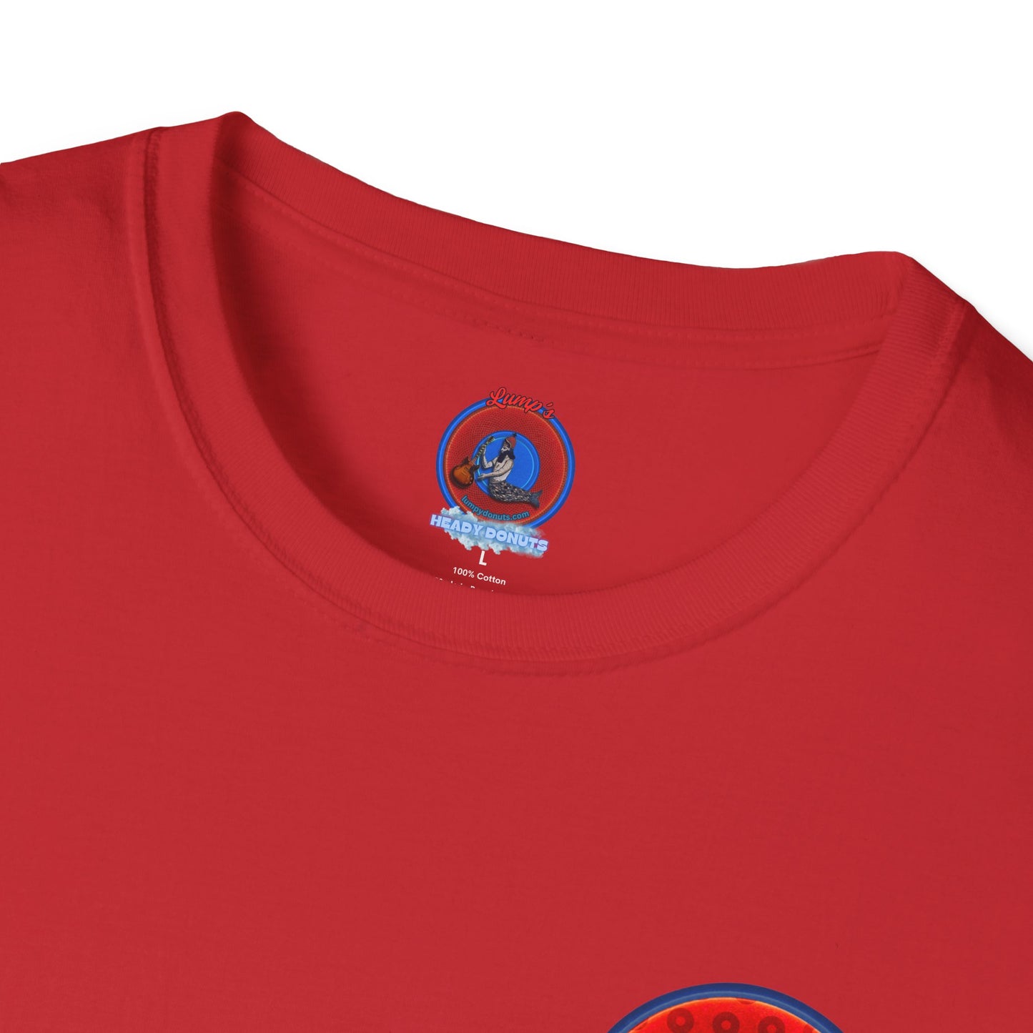 Classic Donut Tee - Unisex Soft-Style - "Phree Donut Sliders" - red/blue widemouthed paradox donut