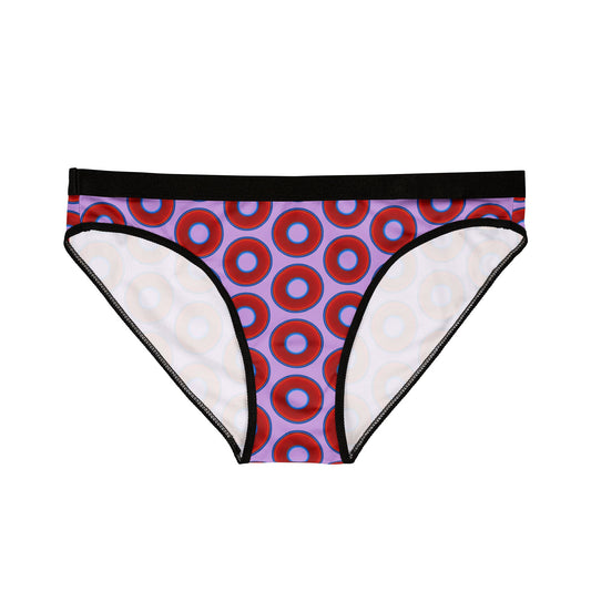 Lumpy Donut Underwear - vivid red donut print w/wisteria purple background