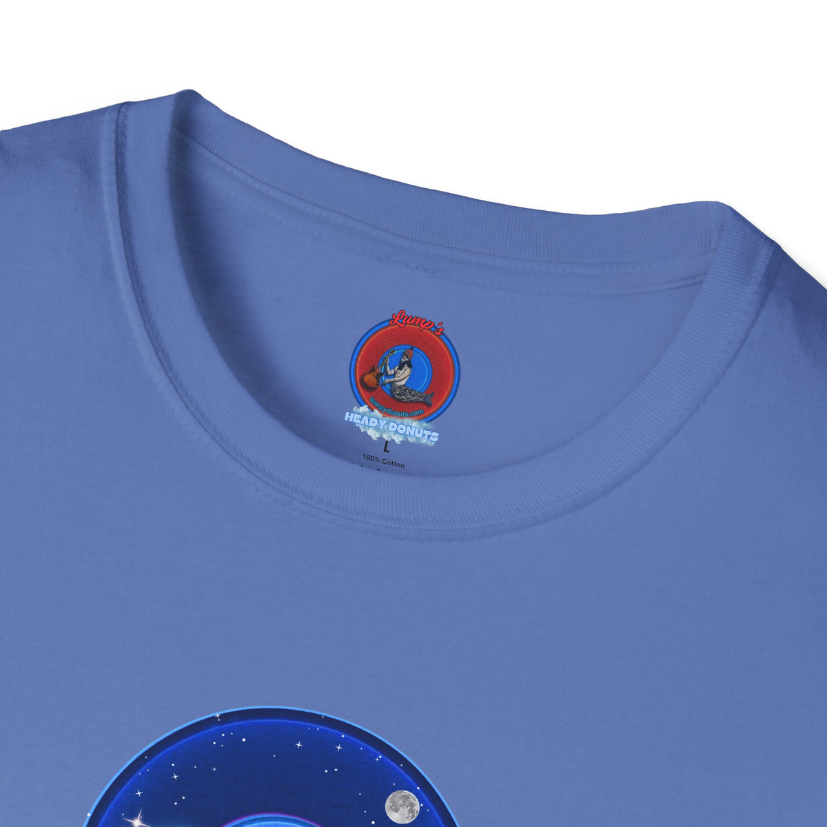 Classic Donut Tee - Unisex Soft-Style - "The Hopeful Waving Donut" - variant 2 - vivid blue donut