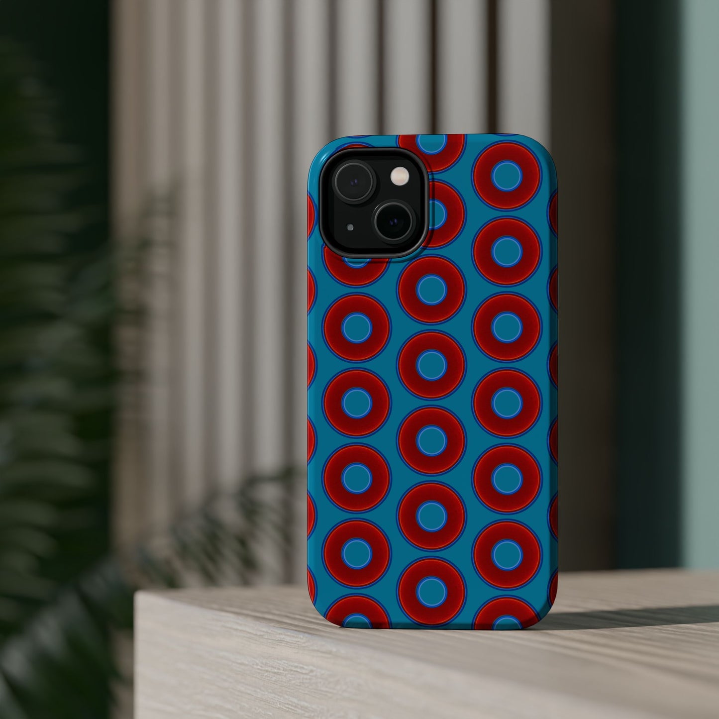 Magnetic Tough Donut Case - red vivid donut print w/aquamarine blue background