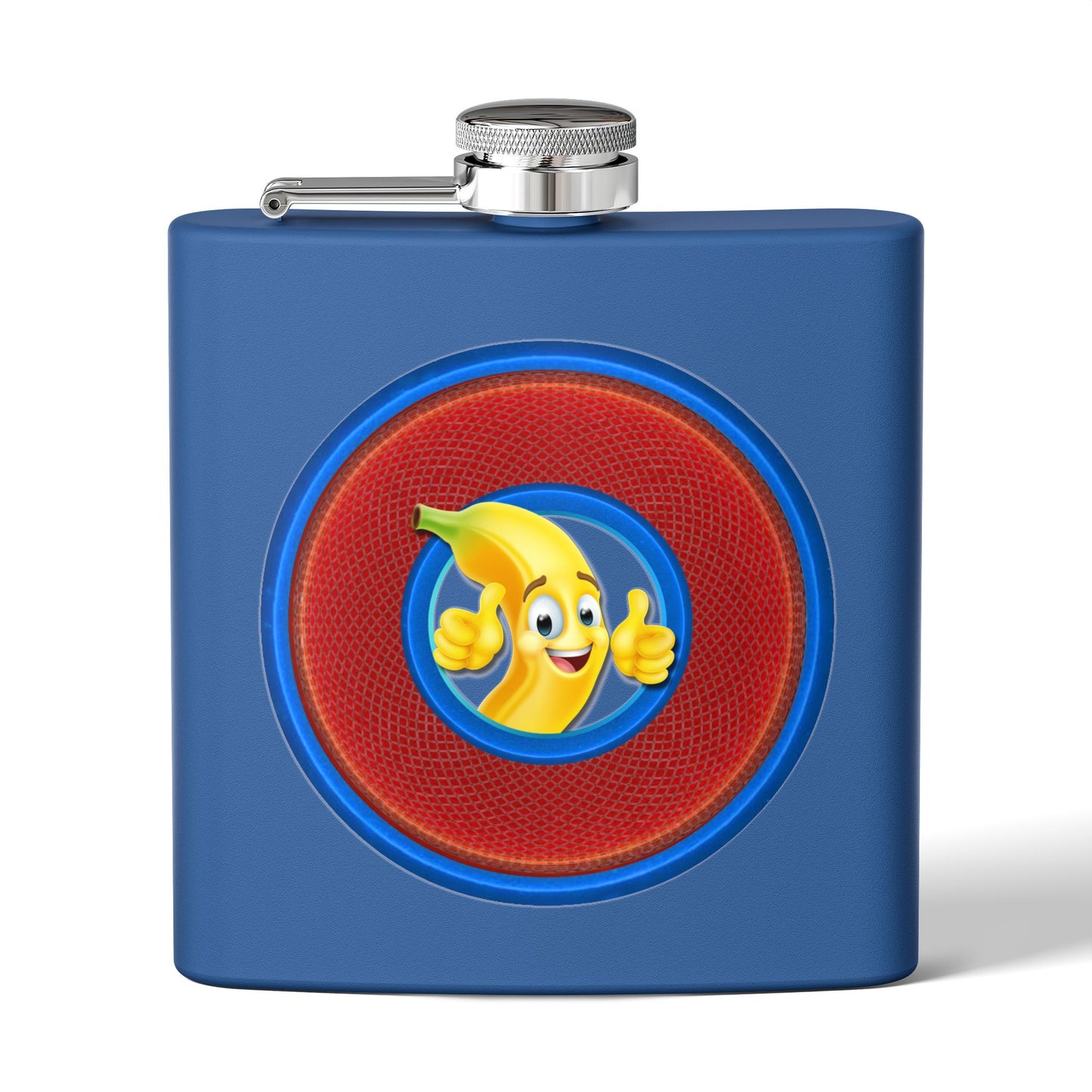 Lump's Donut Flask 6 oz -  "This Flask is Bananas" - red/blue rustic donut - [*w/your choice of 6 backgrounds]