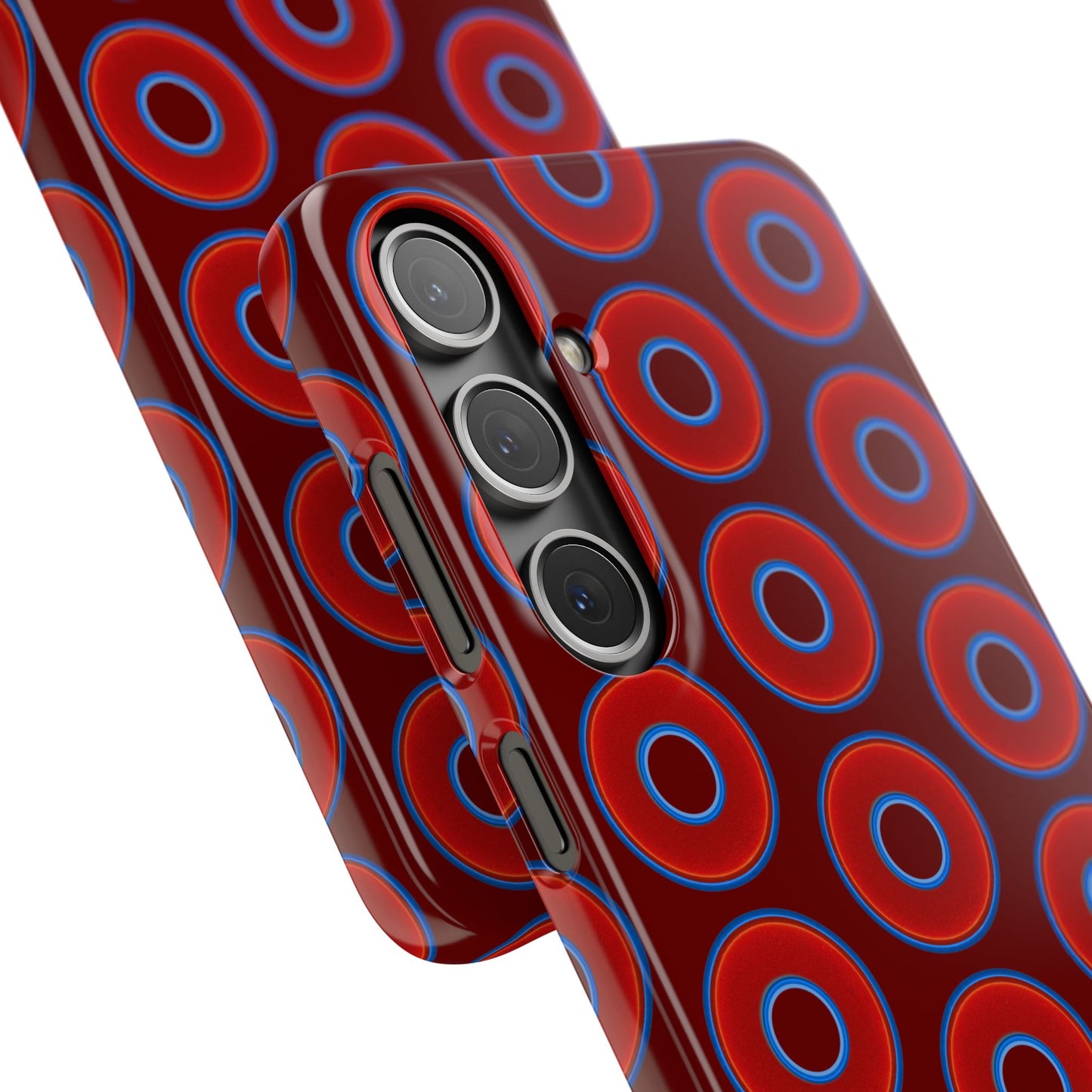 Lumpy Donut Snap Case - red vivid donut print w/dark red background