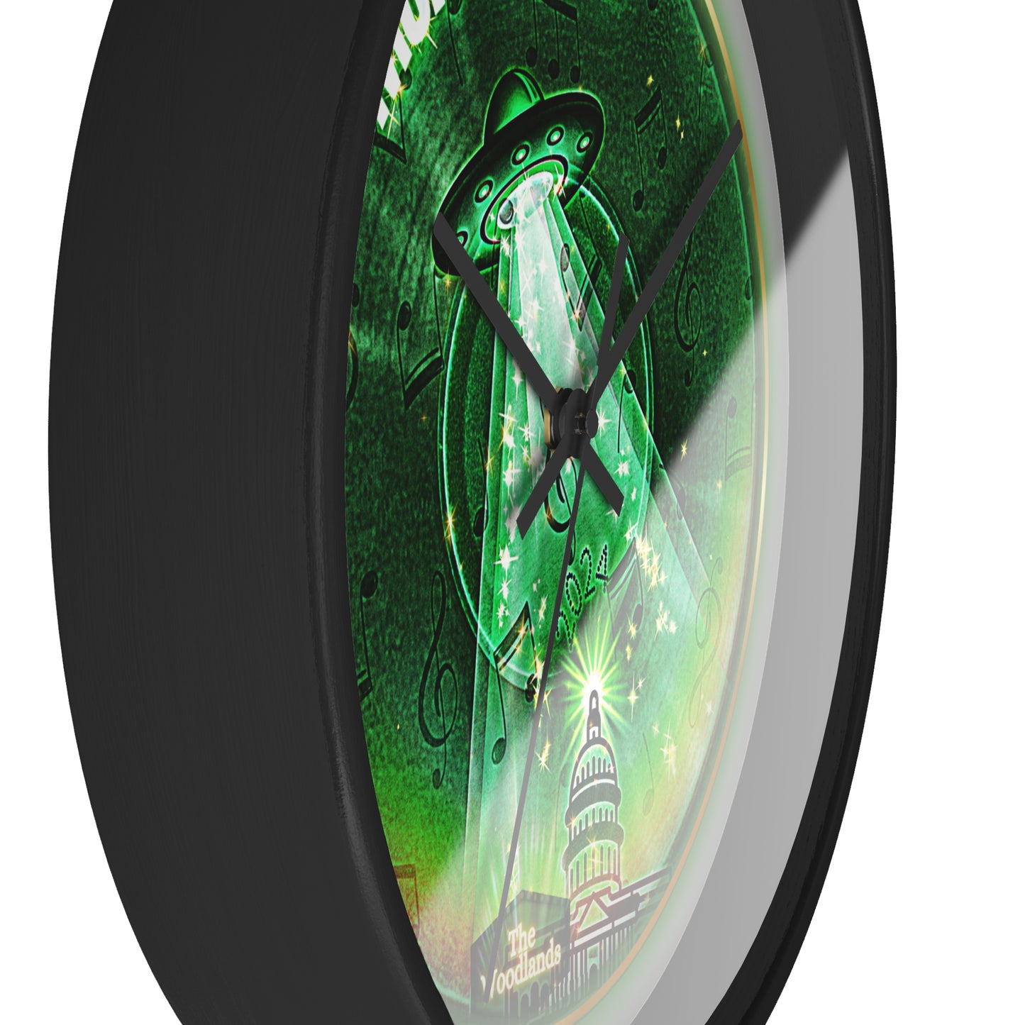 Lumpy Wall Clock - "Close Encounters of the Delaware Kind" - variant 2 - vivid green donut w/light gray background