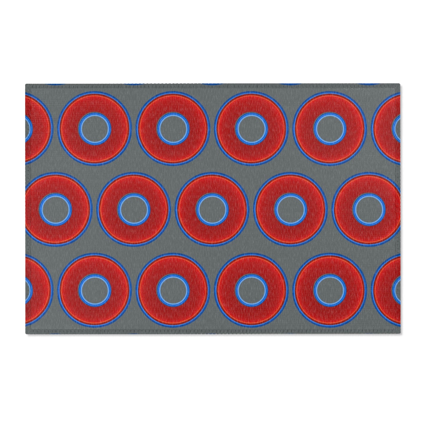 Lumpy Donut Print Rug - choice of 3 sizes - vivid red donut print w/dark gray background