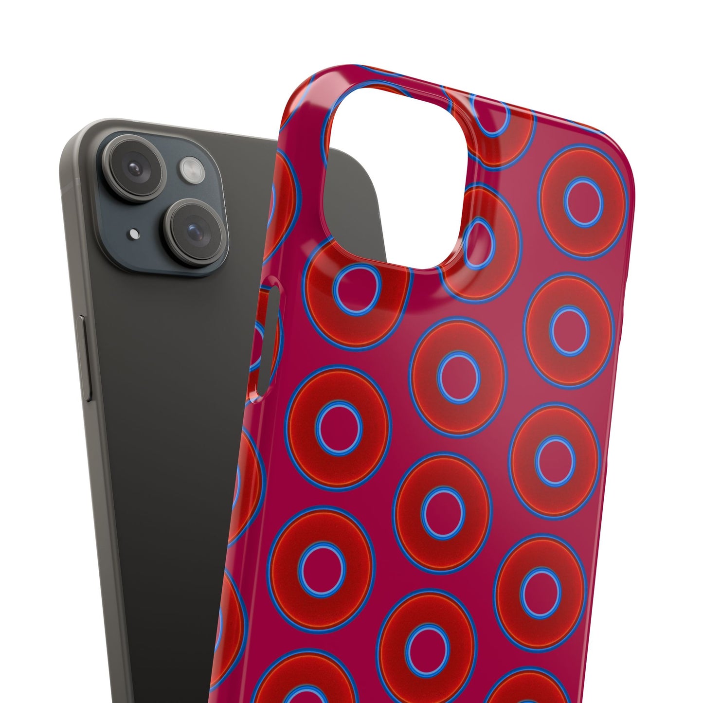 Lumpy Donut Snap Case - red vivid donut print w/dark magenta background