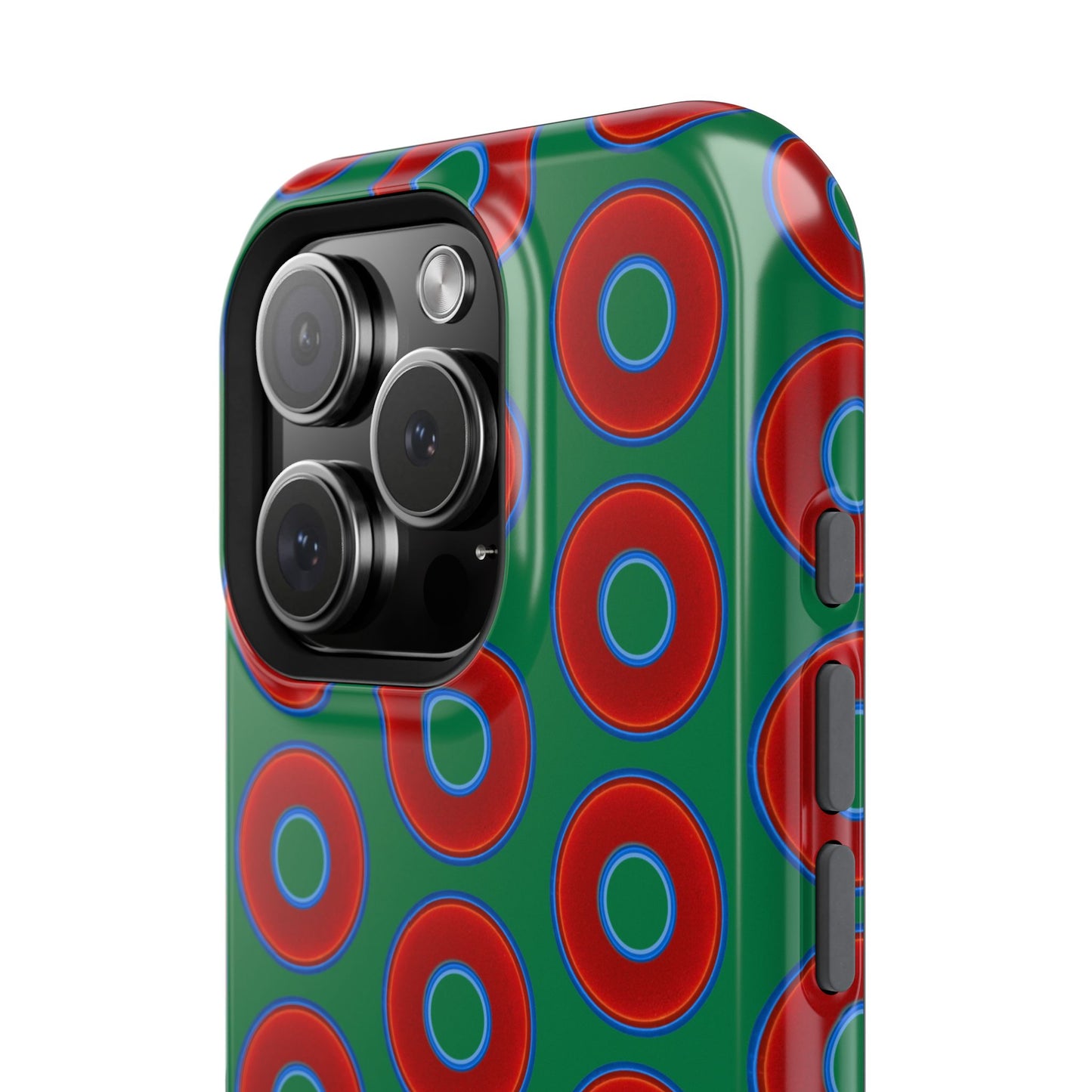 Impact-Resistant Lumpy Donut Case - red vivid donut print w/green background