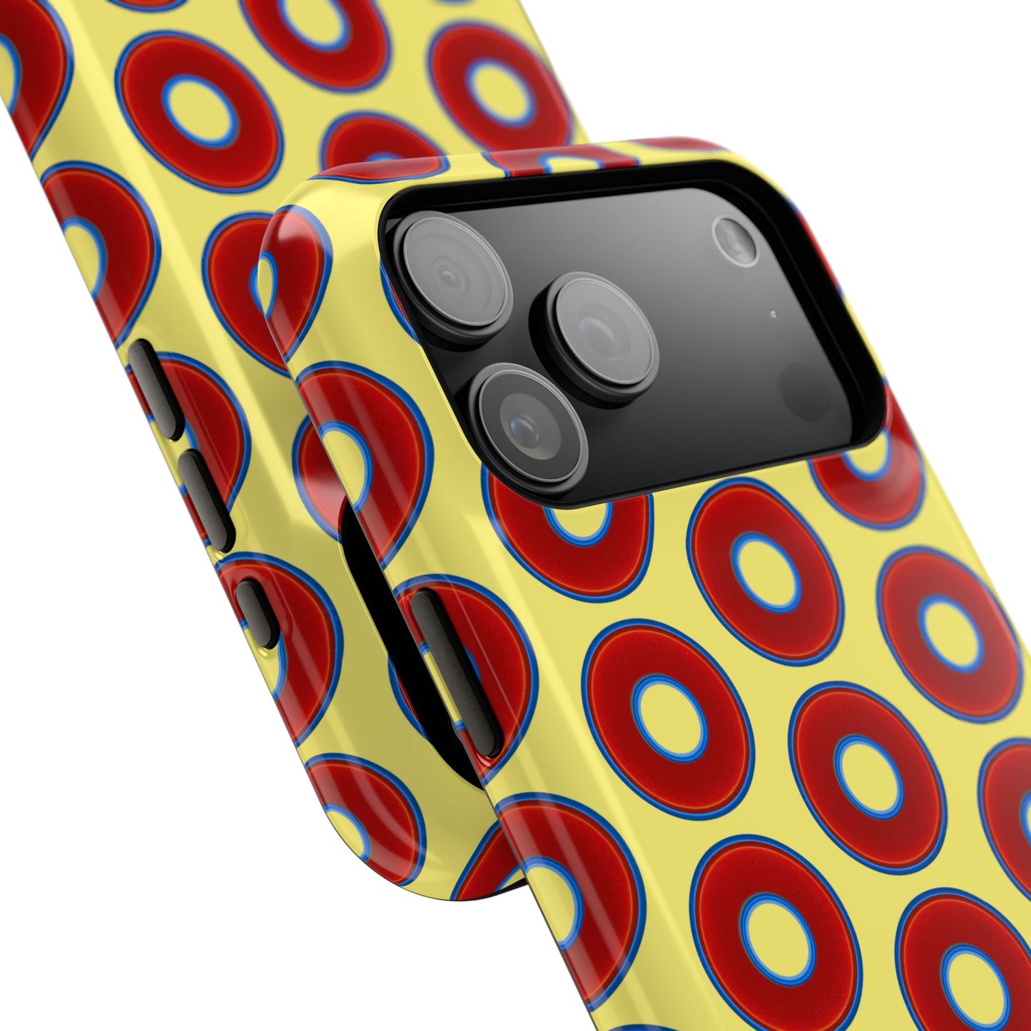 Impact-Resistant Lumpy Donut Case - red vivid donut print w/yellow background
