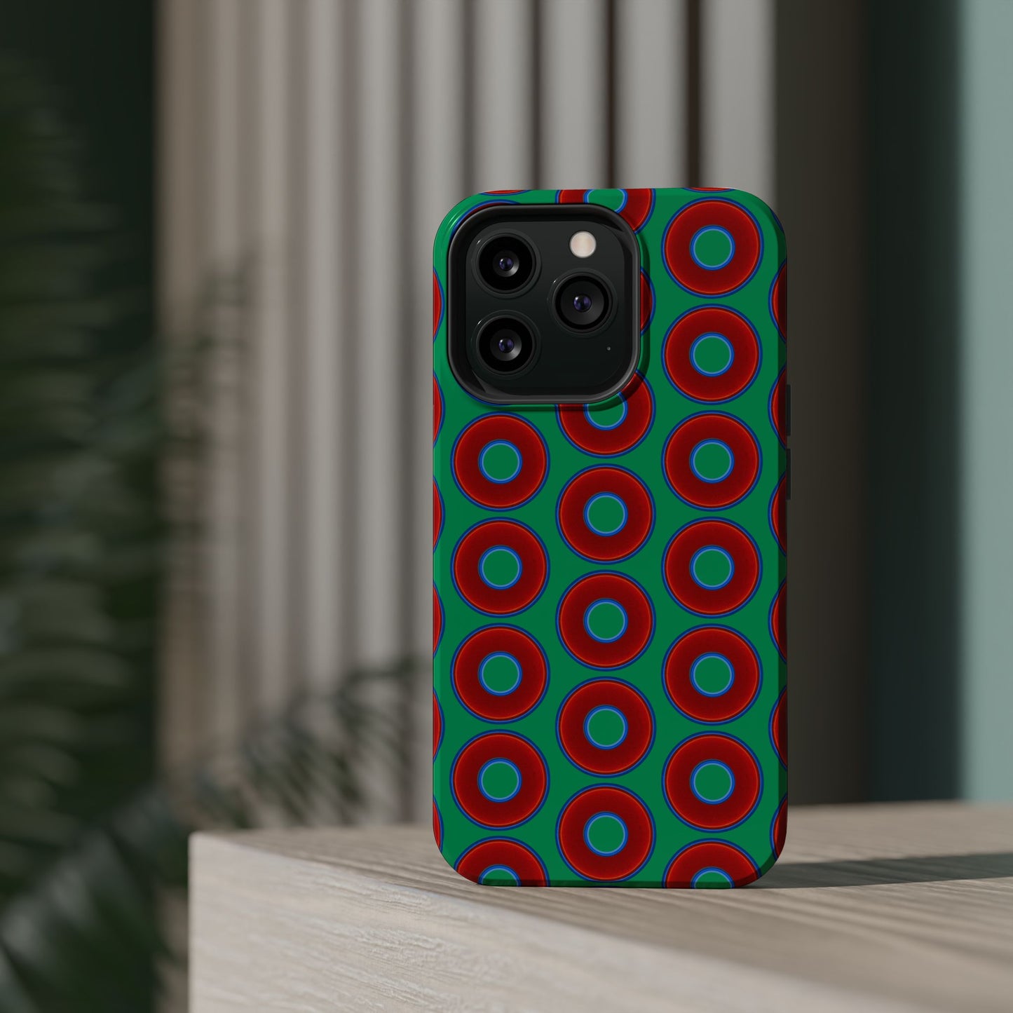 Magnetic Tough Donut Case - red vivid donut print w/jade green background