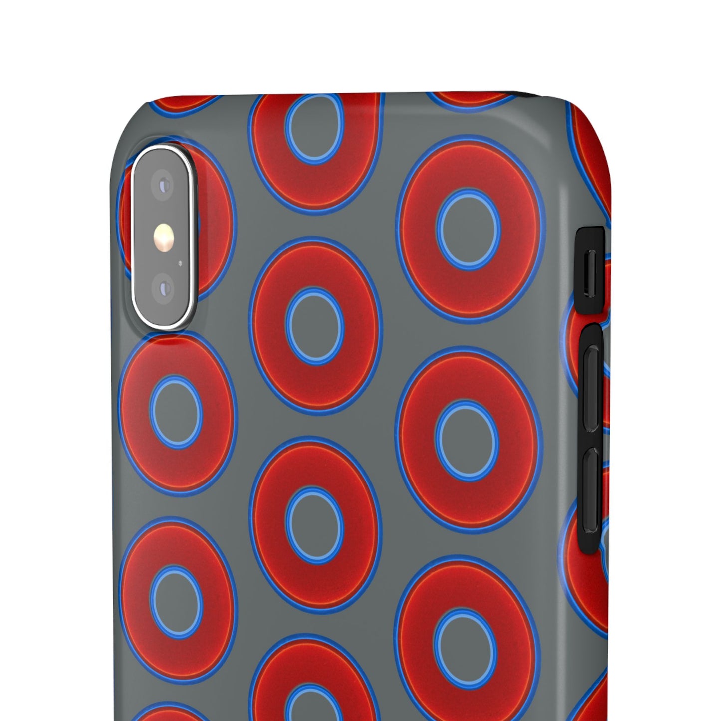 Lumpy Donut Snap Case - red vivid donut print w/dark gray background