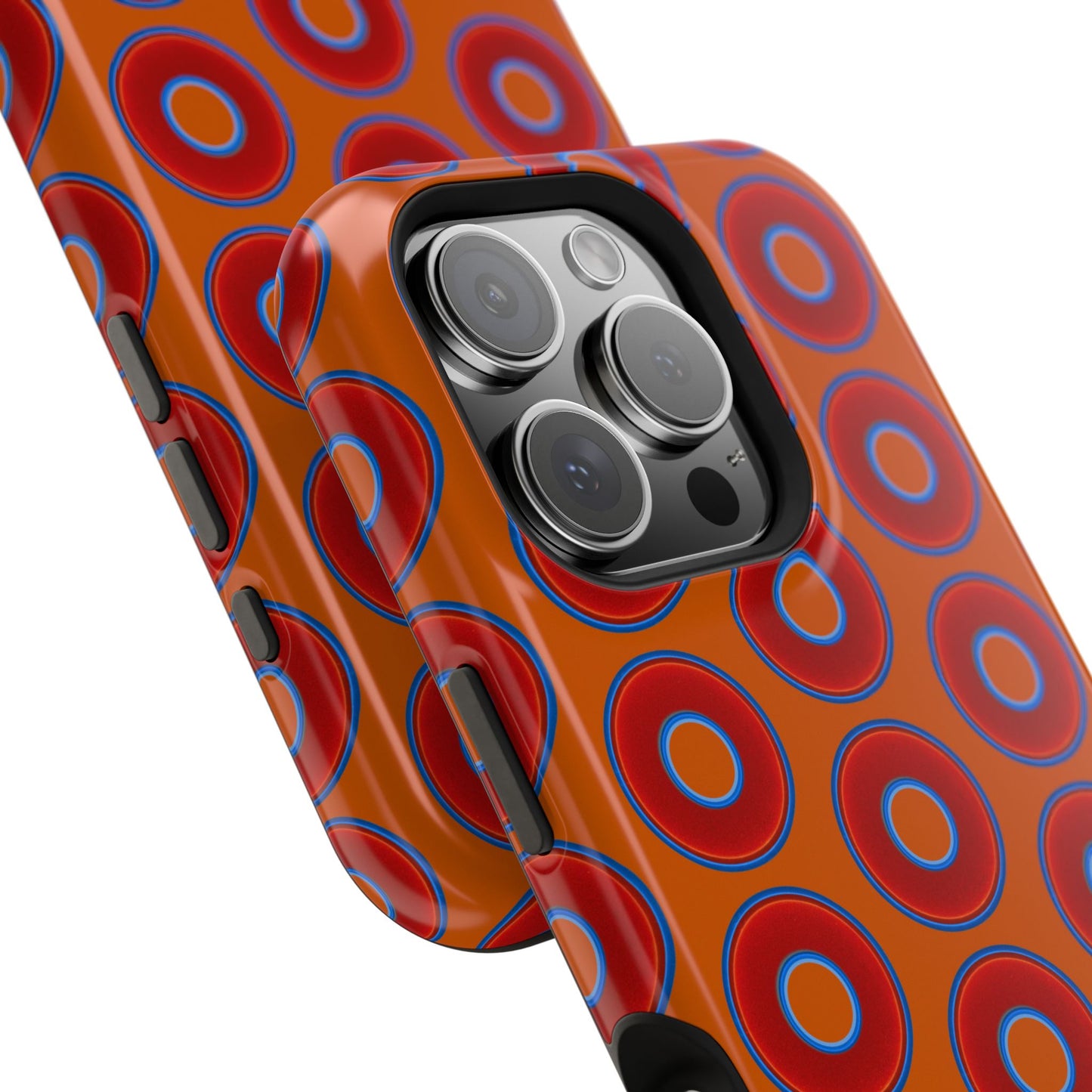 Impact-Resistant Lumpy Donut Case - red vivid donut print w/dark orange background