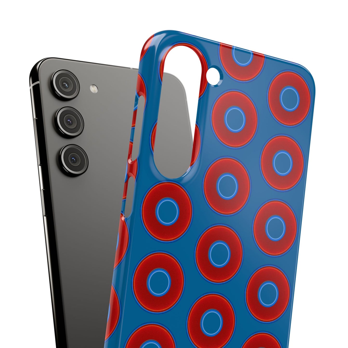 Lumpy Donut Snap Case - red vivid donut print w/wavy navy blue background