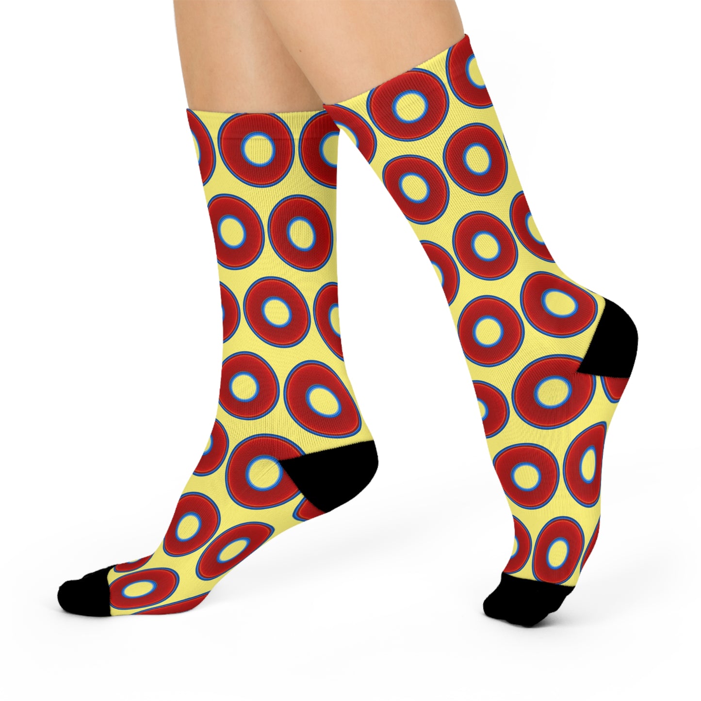 Lumpy Sox - cushioned crew - vivid red donut print w/yellow background