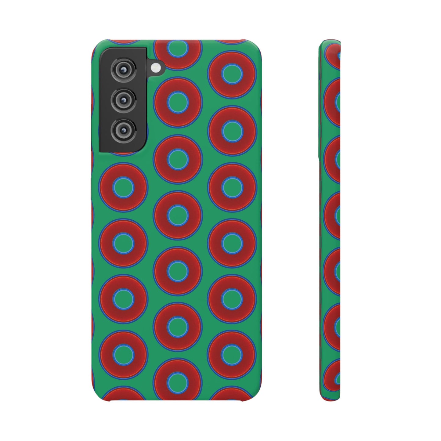 Lumpy Donut Snap Case - red vivid donut print w/jade green background