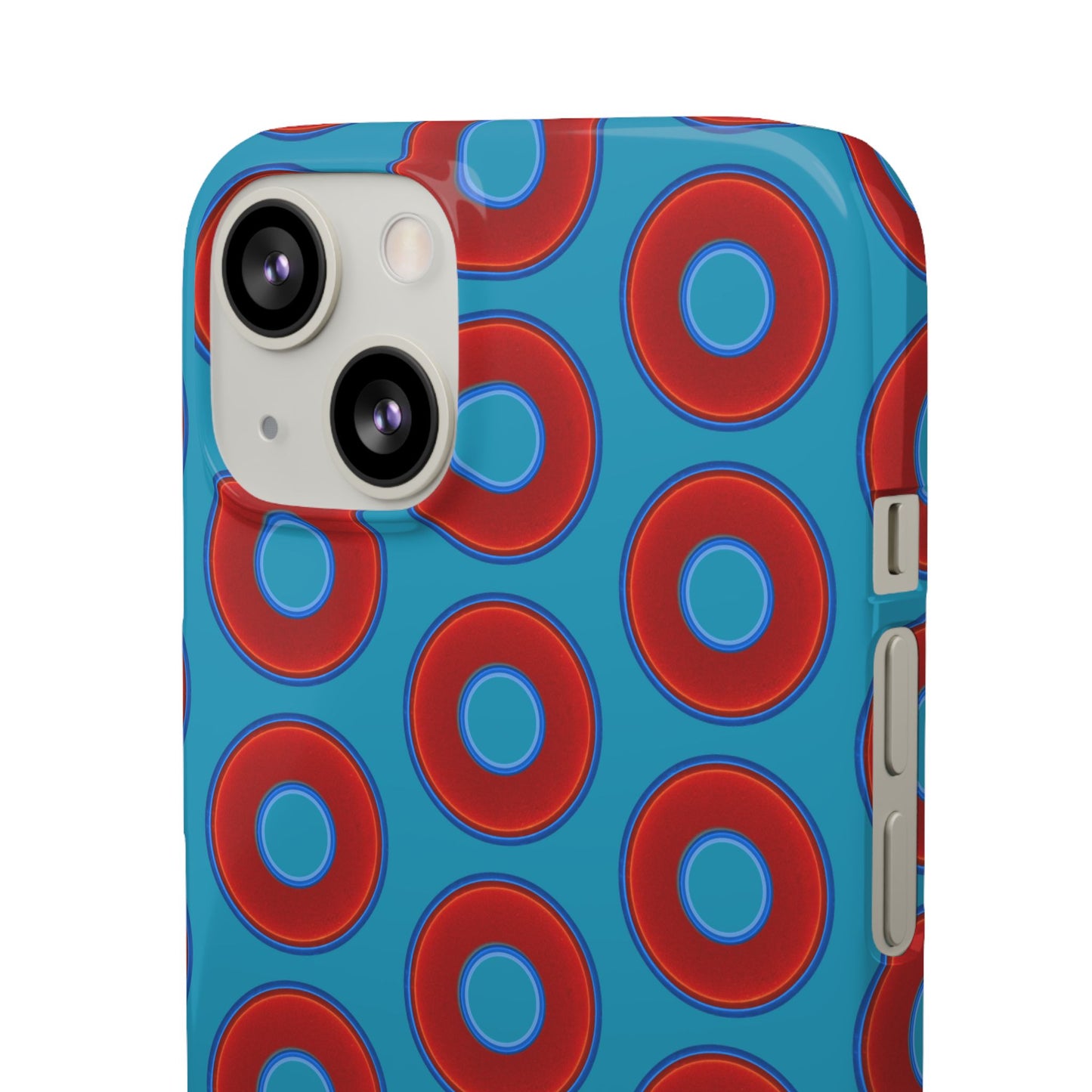 Lumpy Donut Snap Case - red vivid donut print w/aquamarine blue background