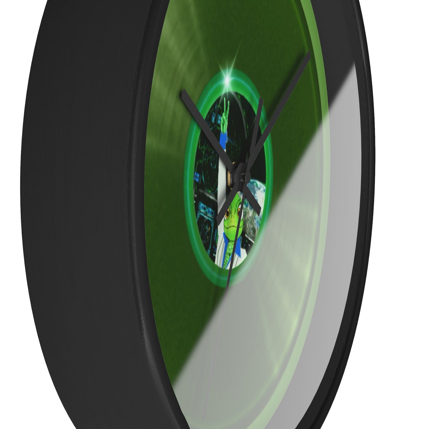 Lumpy Wall Clock - "Rutherford's Staying Alive Donut Clock" - variant 2 green vivid donut w/light green background