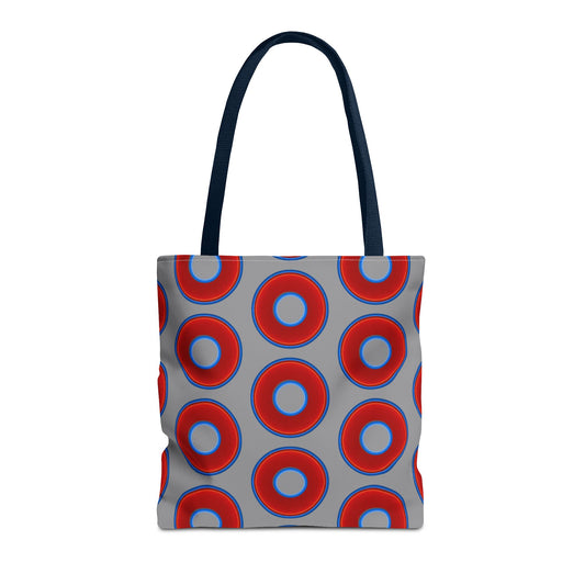 Lumpy Beach/Tote Bag - red vivid donuts w/light gray background