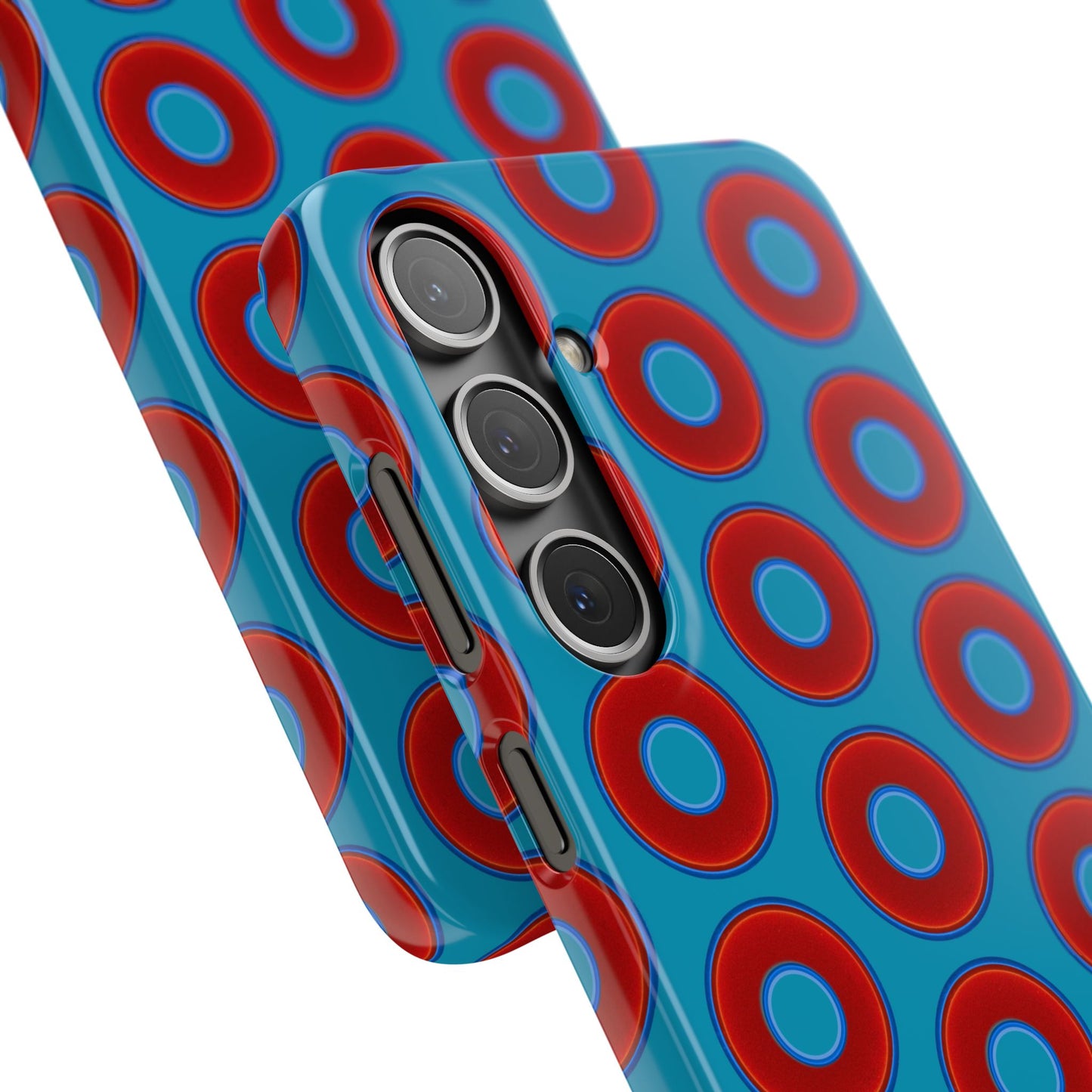 Lumpy Donut Snap Case - red vivid donut print w/aquamarine blue background