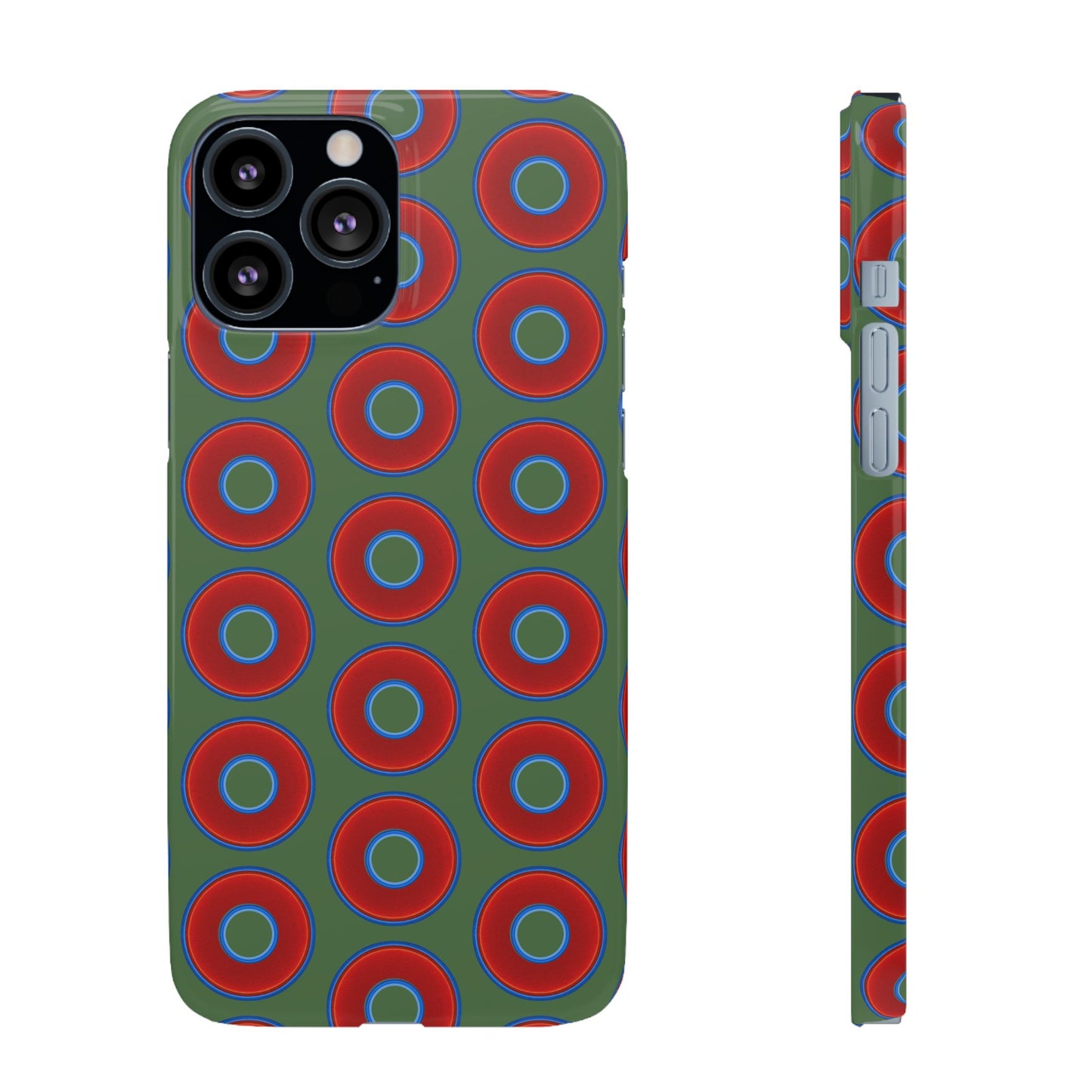Lumpy Donut Snap Case - red vivid donut print w/dark green background