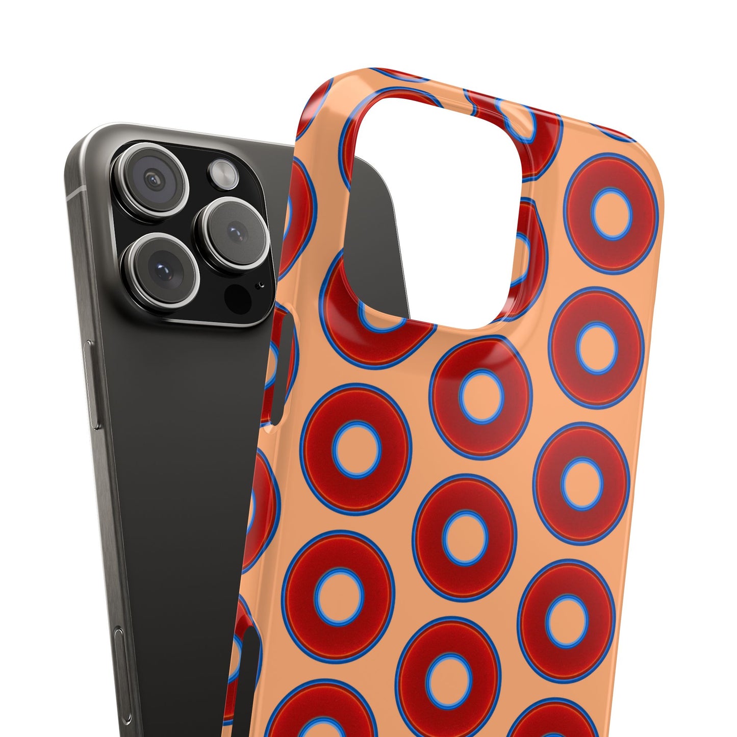Lumpy Donut Snap Case - red vivid donut print w/peach background