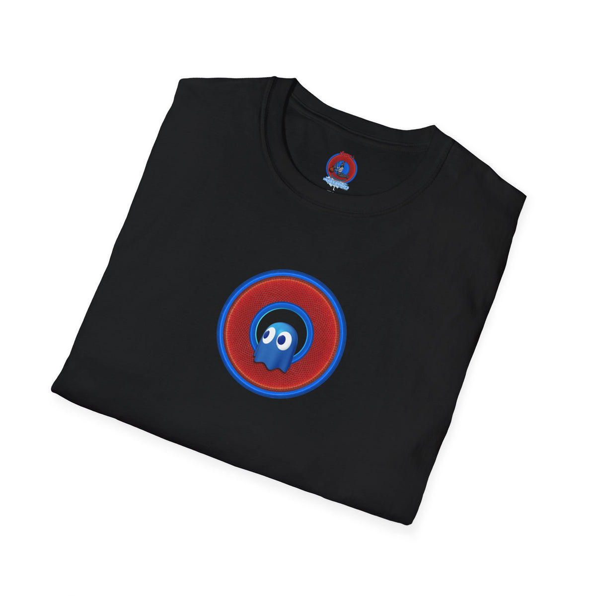 Classic Donut Tee - Unisex Soft-Style - "The Story of the Donut - a Ghostly Good Time" - red/blue rustic donut - variant 1