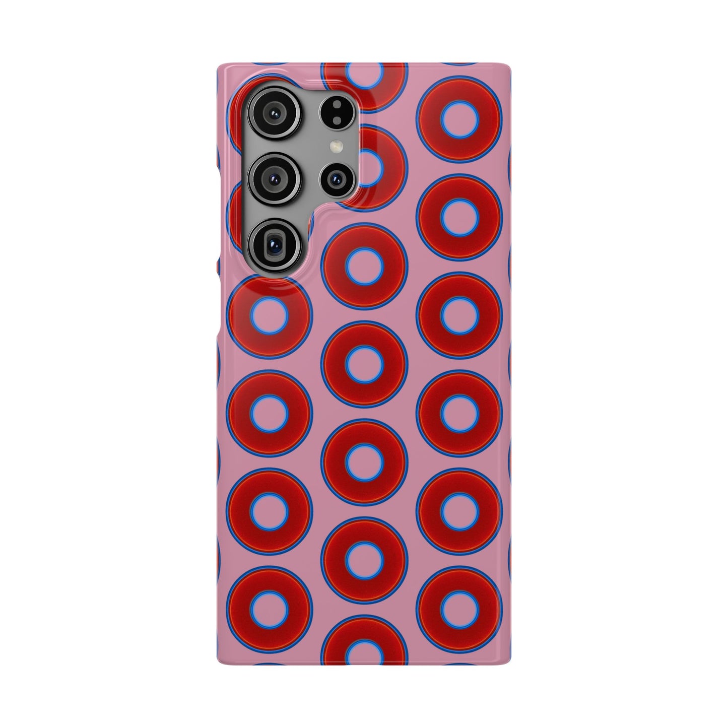 Lumpy Donut Snap Case - red vivid donut print w/pale magenta background