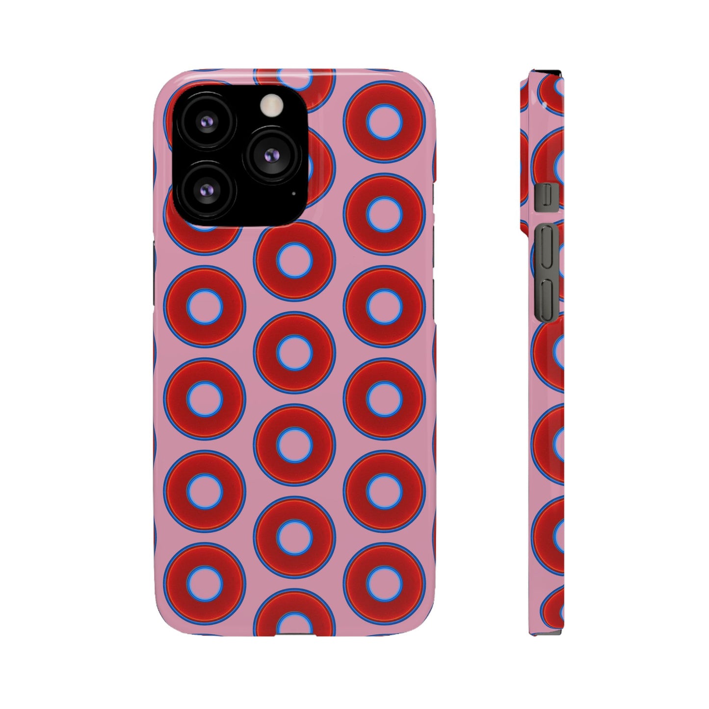 Lumpy Donut Snap Case - red vivid donut print w/pale magenta background