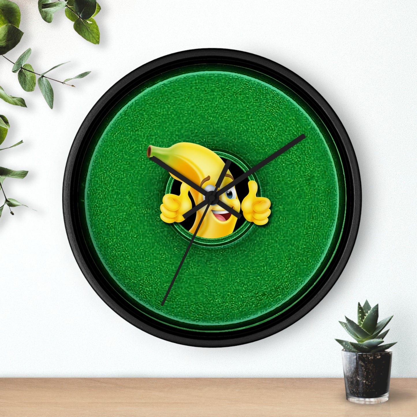 Lumpy Wall Clock - "Dis Sheet, It's Bananas" - variant 7 - green vivid donut w/black background
