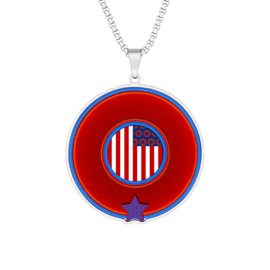 Lump's Heady Donut Necklace - 1" x 1" Stainless Steel Pendant - "One Indivisible Donut" - vivid red phreedom donut - variant 2