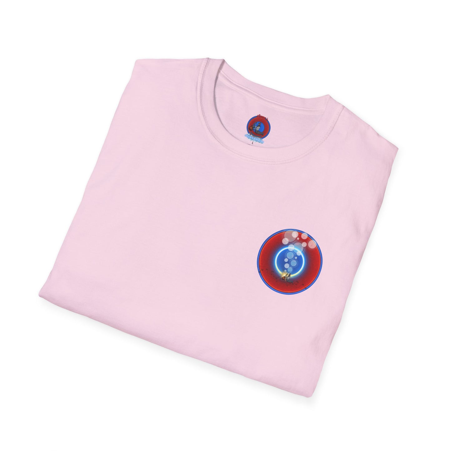 Classic Donut Tee - Unisex Soft-Style - "Bubbler's Donut Tee" - vivid red/blue donut