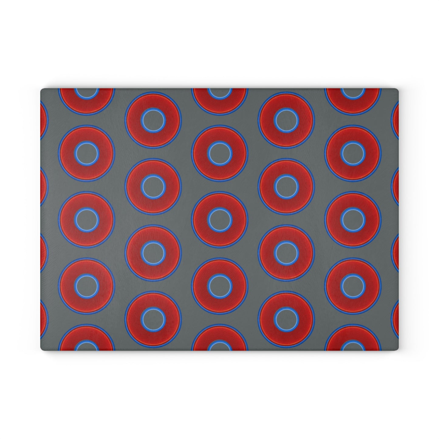 My Friend's Cutting Board - vivid red donuts w/dark gray background