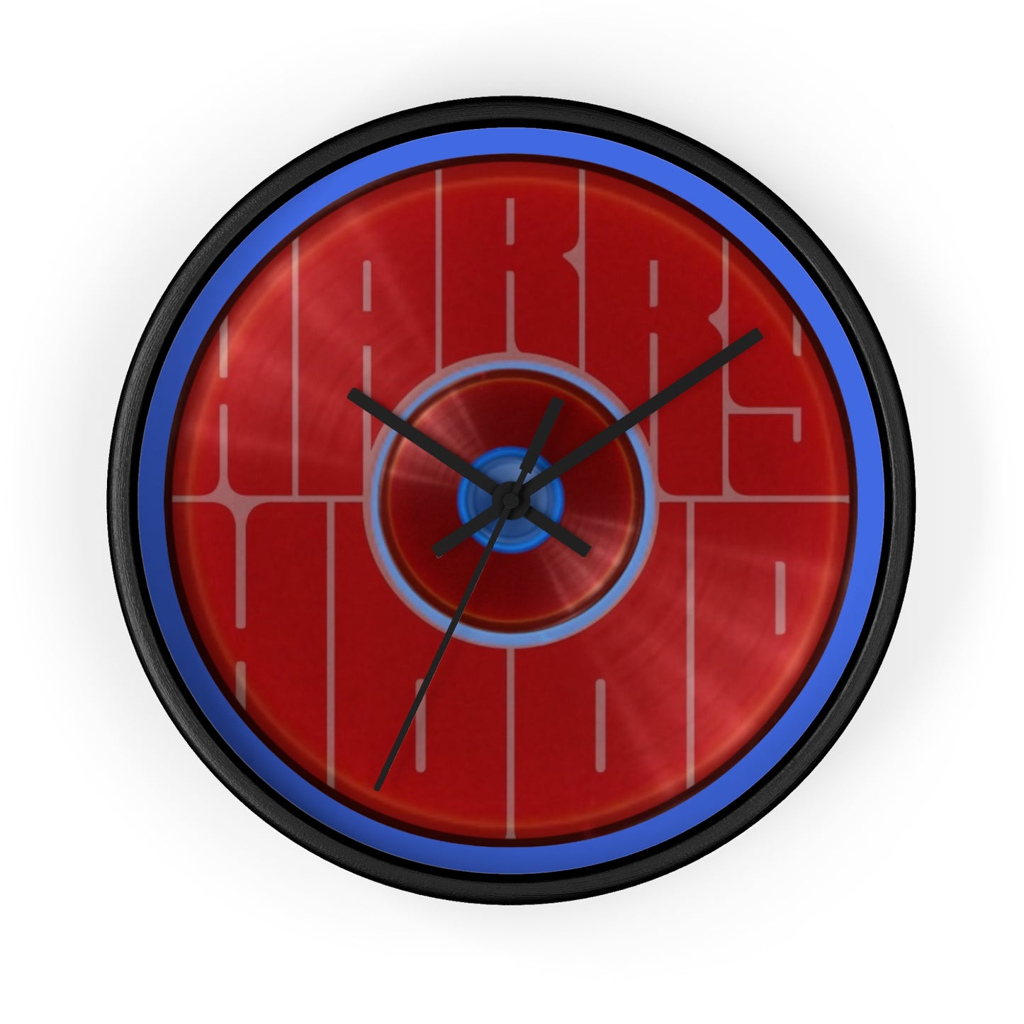 Lumpy Wall Clock - "Harry Hoodlum Donut Clock" - variant 4 - red vivid/word donut w/royal blue background