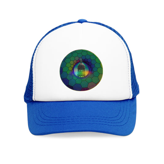 Lumpy Trucker Hat - "Save the Mondegreen City Hall" - variant 2 - hexadonut/green