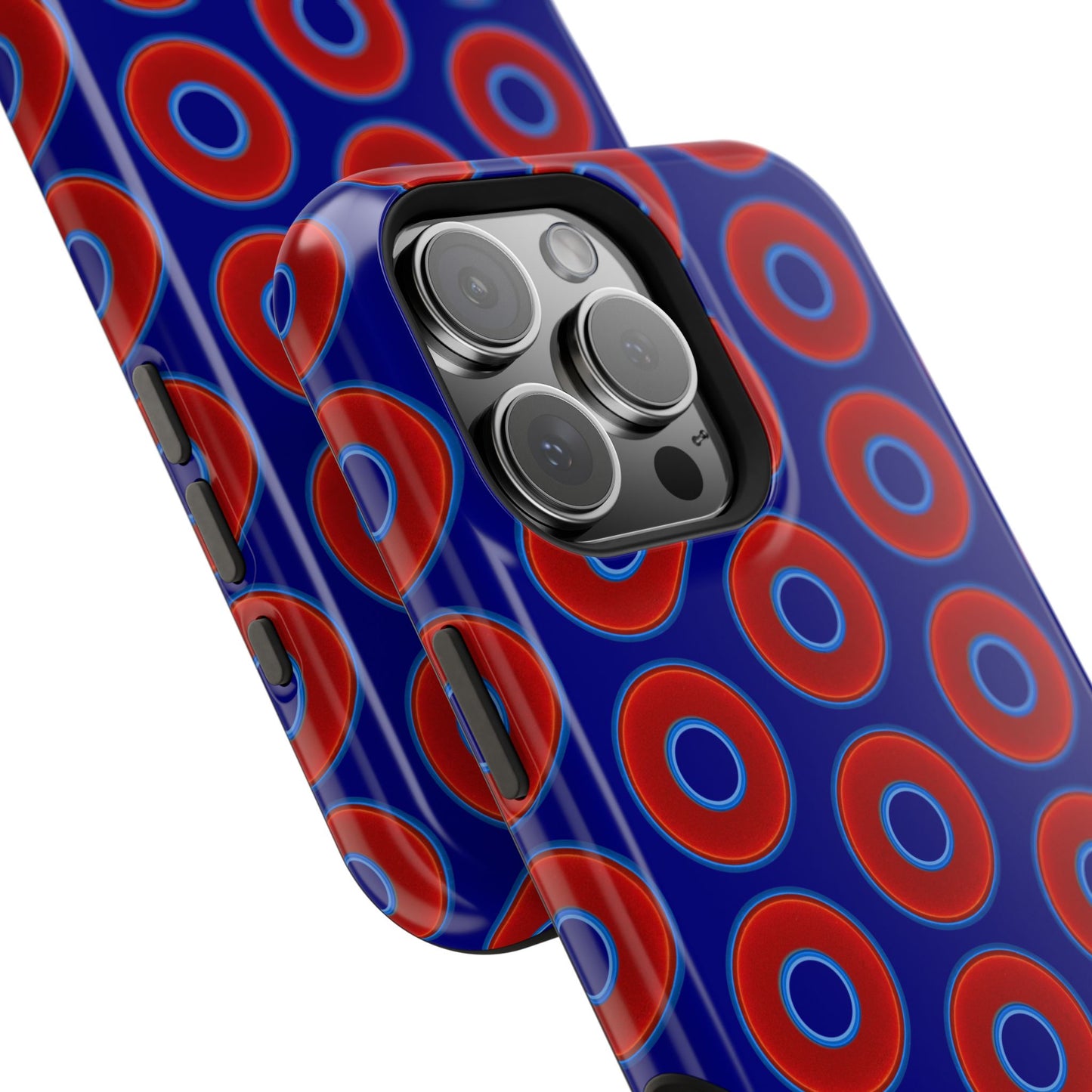 Impact-Resistant Lumpy Donut Case - red vivid donut print w/vivid navy background