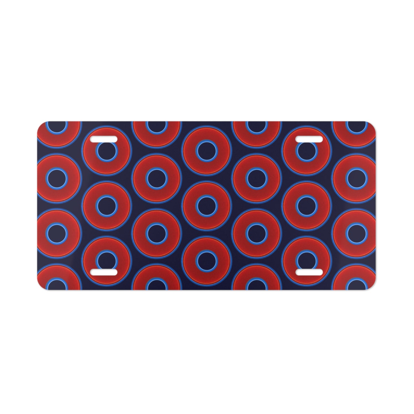 Lumpy Donut Vanity Plate - red vivid donut print w/midnight blue background