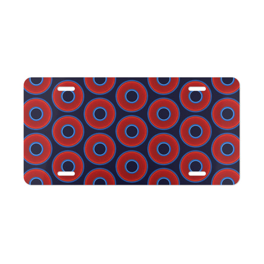 Lumpy Donut Vanity Plate - red vivid donut print w/midnight blue background