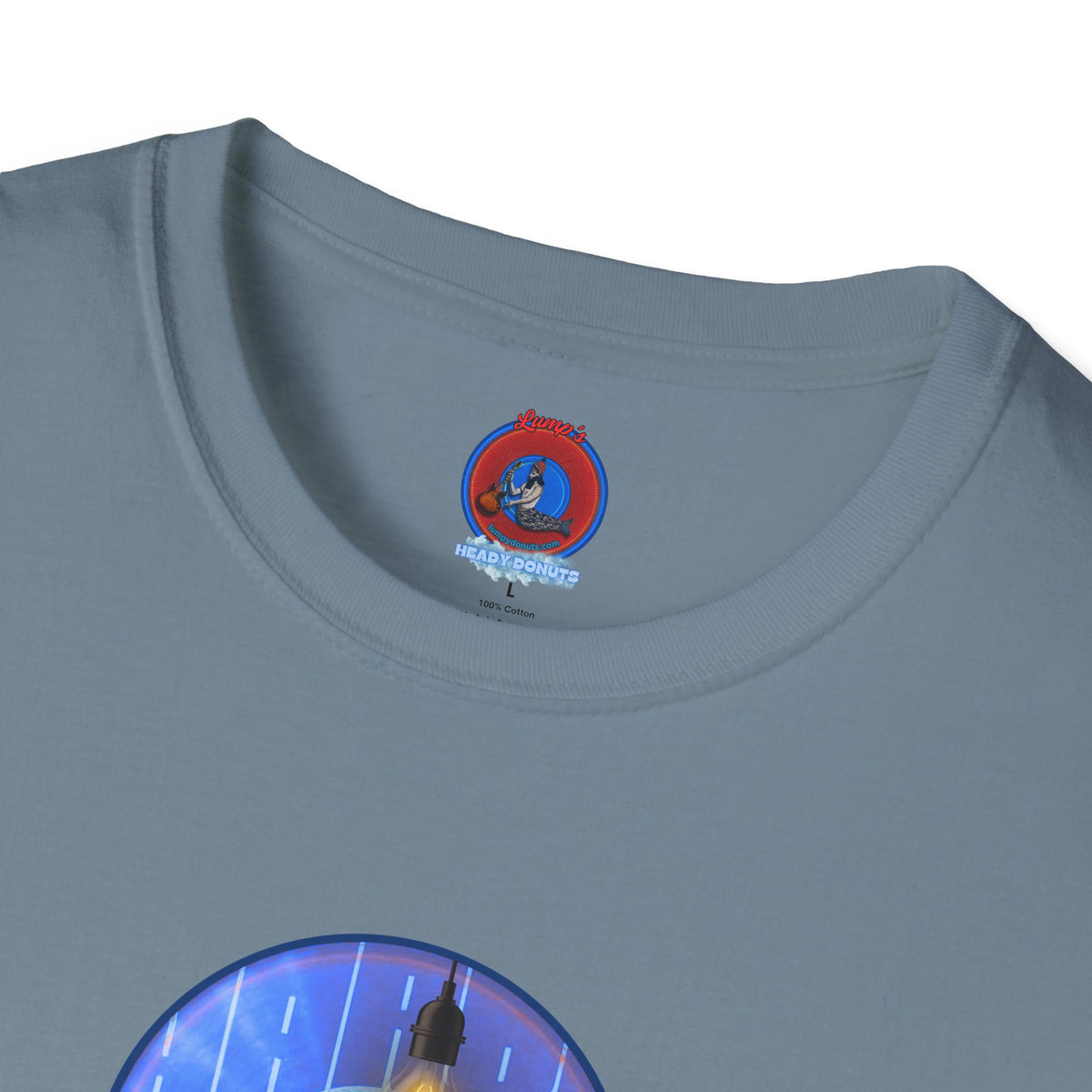 Classic Donut Tee - Unisex Soft-Style - "Harry Left His Donut Shirt" - series 1.0  - variant 4 - purple/blue donut - w/milk & light on