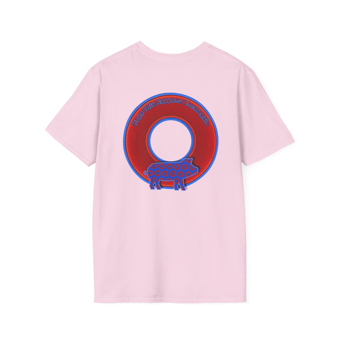 Classic Donut Tee - Unisex Soft-Style - "Guyute's Ugly Donut" - vivid red/blue donut - variant 2