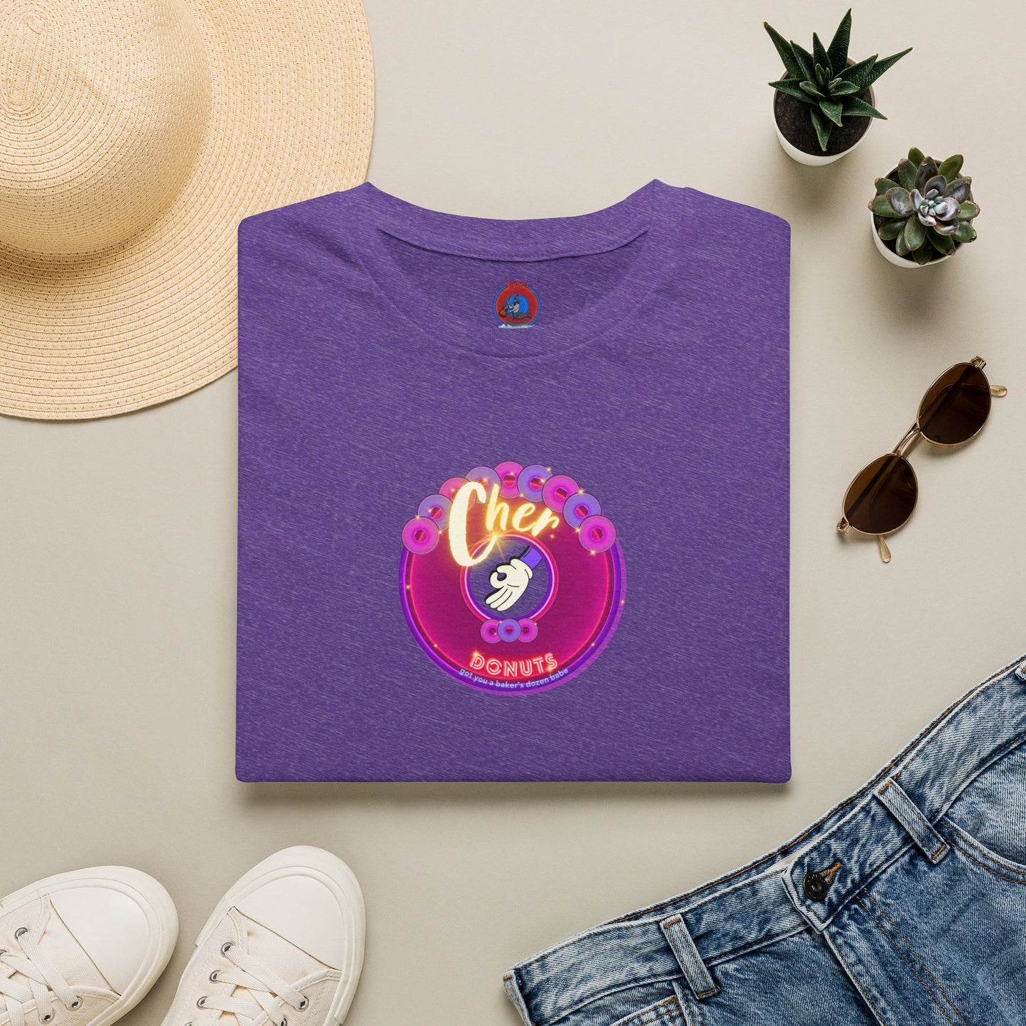 Classic Donut Tee - Unisex Soft-Style - "Chering is Caring Donut' - vivid magenta/purple donut